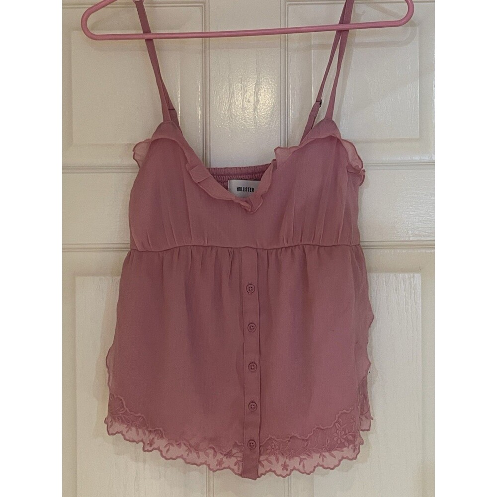 Hollister Cami Tank Top Pink Lace button up Babydoll Size Small